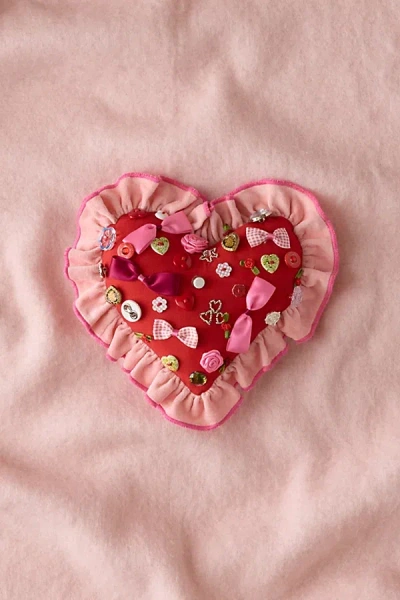 Urban Outfitters Beaded Heart Ruffle Throw Pillow In Galentines At  In Red