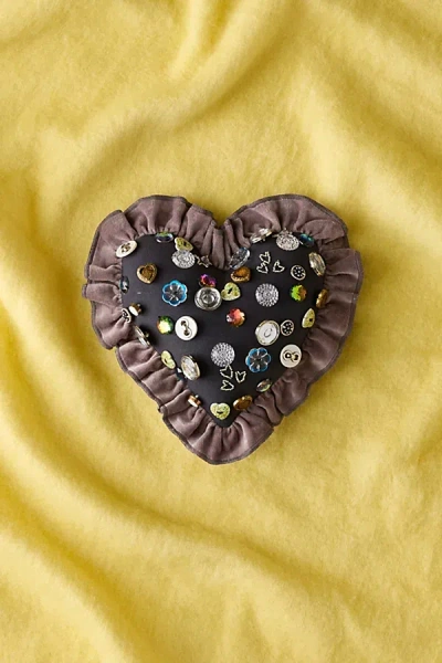 Urban Outfitters Beaded Heart Ruffle Throw Pillow In Gems At  In Multi