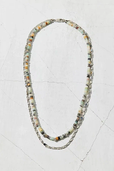 Urban Outfitters Beaded Layered Necklace In Silver/mixed Stone, Men's At