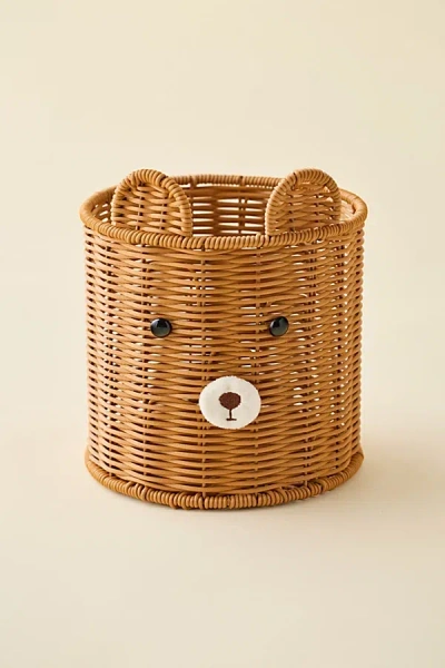 Urban Outfitters Bear Woven Plastic Trash Bin In Brown At
