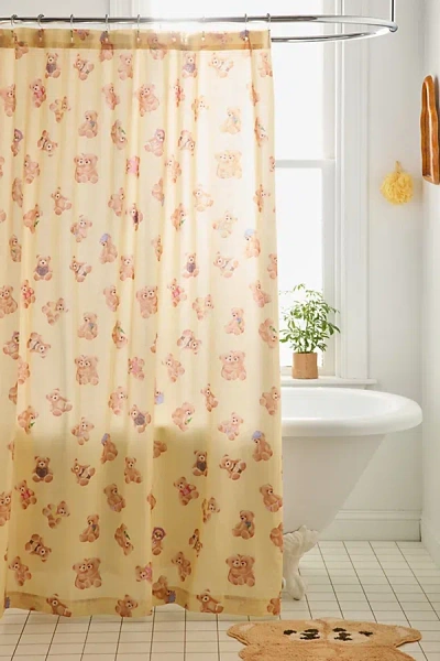 Urban Outfitters Bears Patterned Shower Curtain In Butter Yellow At