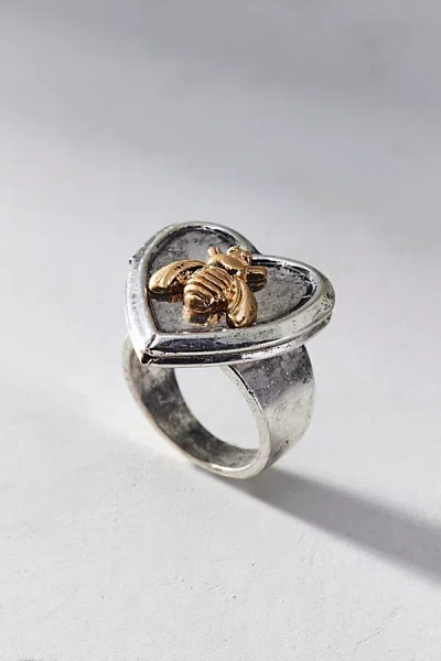 Urban Outfitters Bee Heart Locket Ring In Silver/gold, Women's At  In Metallic