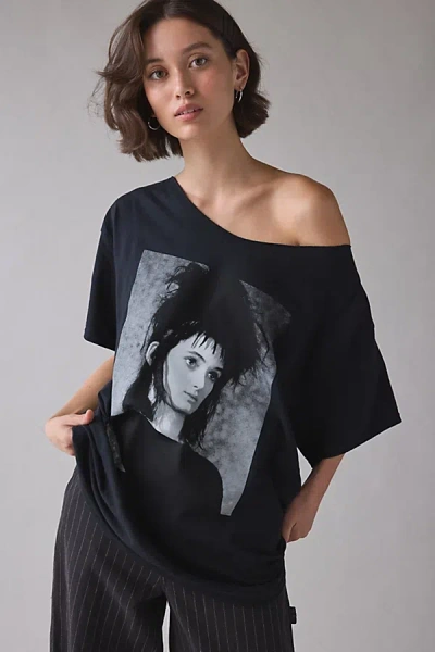Urban Outfitters Beetlejuice Graphic Off-the-shoulder T-shirt Dress In Black, Women's At