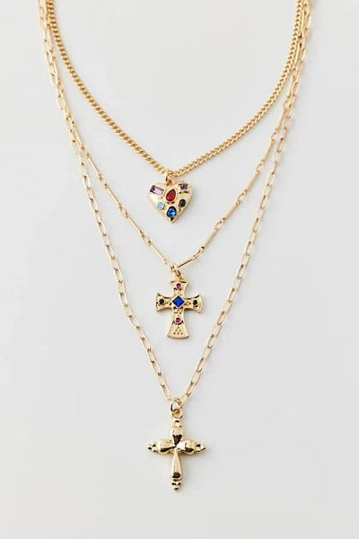 Urban Outfitters Bella Cross Layered Necklace In Gold, Women's At