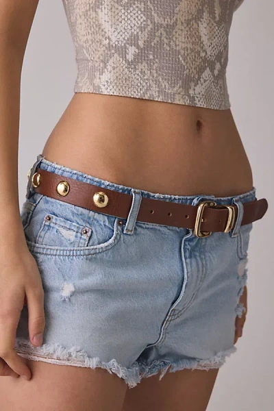Urban Outfitters Bella Silver Studded Leather Belt In Tan, Women's At  In Brown