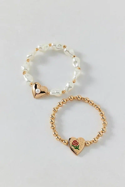 Urban Outfitters Belladona Pearl & Gold Beaded Bracelet Set In Pearl, Women's At
