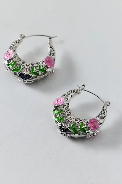 Urban Outfitters Belladonna Statement Rose Hoop Earring In Silver, Women's At