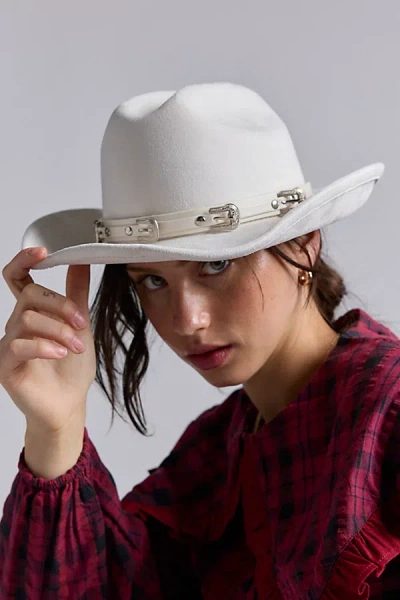 Urban Outfitters Belt Buckle Band Suede Cowboy Hat In Cream, Women's At  In White