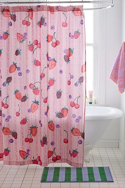 Urban Outfitters Berry Stripe Shower Curtain In Pink At