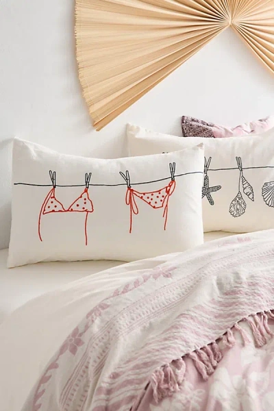 Urban Outfitters Bikini Clothesline Embroidered Sham Set In White At