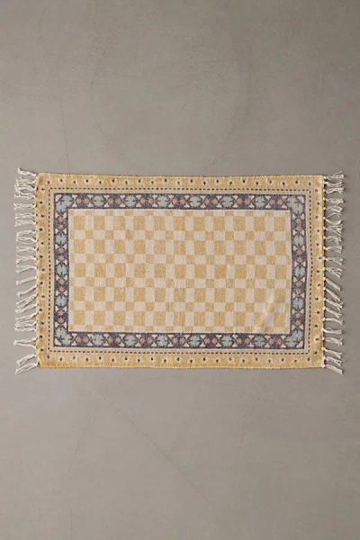 Urban Outfitters Birdie Checkerboard Brushed Rug In Yellow At