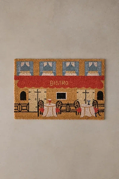 Urban Outfitters Bistro Scene Printed Coir Doormat In Natural At
