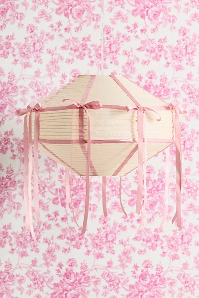Urban Outfitters Blaire Bow Lantern Pendant Light In Cream With Pink Bow At
