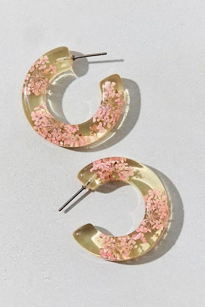 Urban Outfitters Bloom Flower Chunky Acrylic Hoop Earring In Pink, Women's At