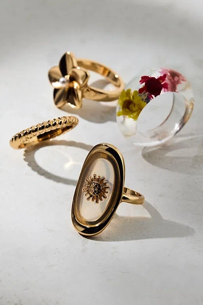 Urban Outfitters Bloom Flower Eclectic Ring Set In Gold, Women's At
