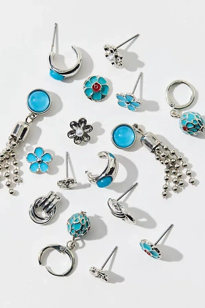 Urban Outfitters Bloom Flower Enameled Multi Earring Set In Blue, Women's At
