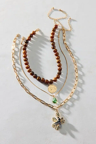 Urban Outfitters Bloom Flower Romantic Layered Necklace Set In Bronze, Women's At  In Purple
