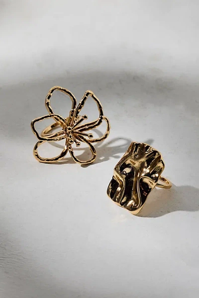 Urban Outfitters Bloom Flower Statement Ring Set In Gold, Women's At