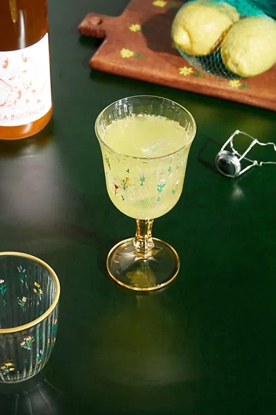 Urban Outfitters Botanical Stemmed Wine Glass In Yellow At  In Transparent