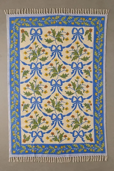 Urban Outfitters Bow Demask Screen Printed Rug In Blue At