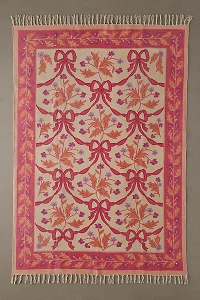 Urban Outfitters Bow Demask Screen Printed Rug In Pink At