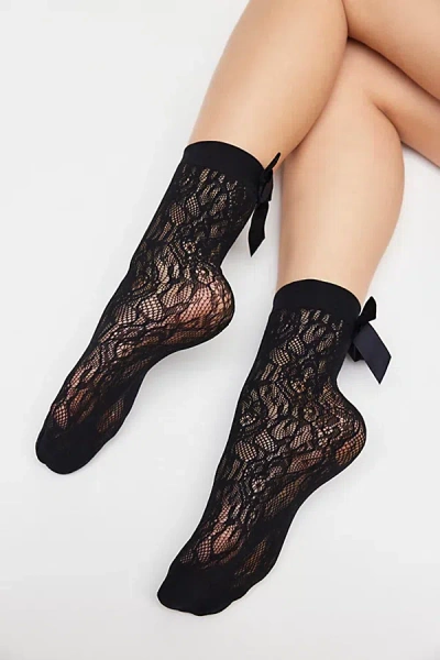 Urban Outfitters Bow Floral Lace Sock In Black, Women's At