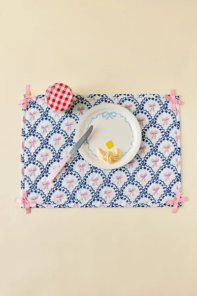 Urban Outfitters Bow Pattern Embellished Quilted Placemat In Pink Combo At  In Blue