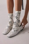 Urban Outfitters Bow Print Crew Sock In Cream/black, Women's At  In Multi