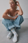Urban Outfitters Bow Print Crew Sock In Cream/blue, Women's At