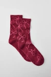 Urban Outfitters Bow Print Crew Sock In Red, Women's At