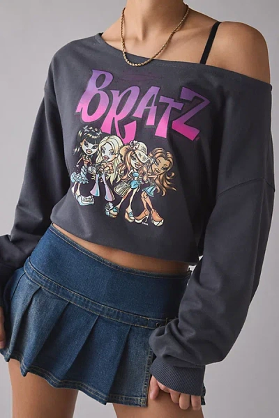 Urban Outfitters Bratz Graphic Off-the-shoulder Pullover Top In Charcoal, Women's At  In Gray