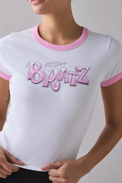Urban Outfitters Bratz Logo Graphic Ringer Baby Tee In White, Women's At