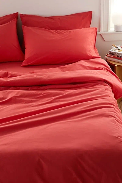 Urban Outfitters Breezy Cotton Percale Duvet Set In Red At