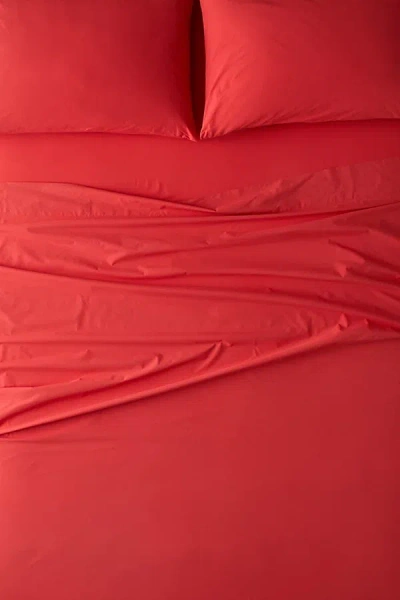 Urban Outfitters Breezy Cotton Percale Sheet Set In Red At