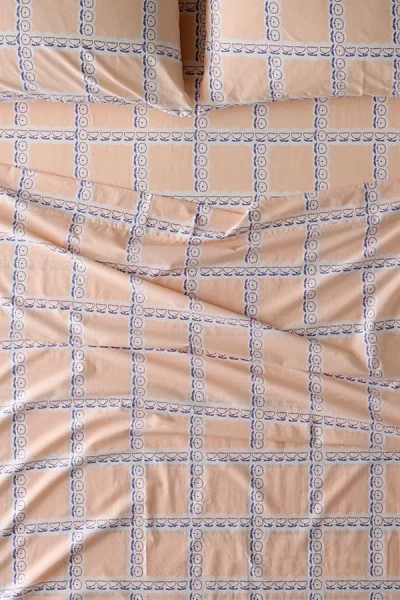 Urban Outfitters Briar Floral Gridded Sheet Set In Peach At  In Orange