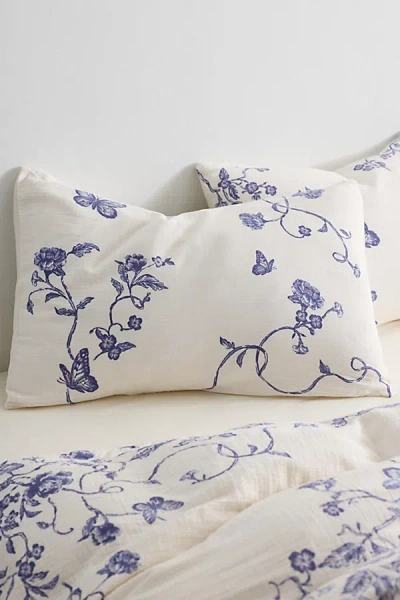Urban Outfitters Bunny Toile Patterned Cotton Gauze Sham Set In Blue At