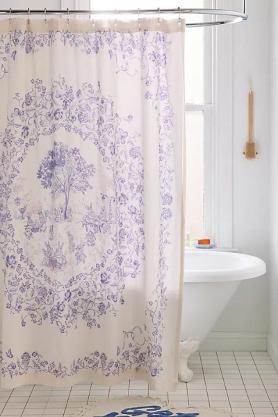 Urban Outfitters Bunny Toile Patterned Shower Curtain In Blue At
