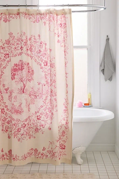 Urban Outfitters Bunny Toile Patterned Shower Curtain In Pink At