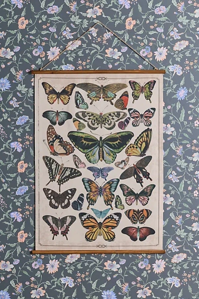 Urban Outfitters Butterfly Chart Burlap Wall Hanging At