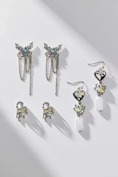 Urban Outfitters Butterfly Pearl Earring Set In Silver Cateye, Women's At  In Metallic