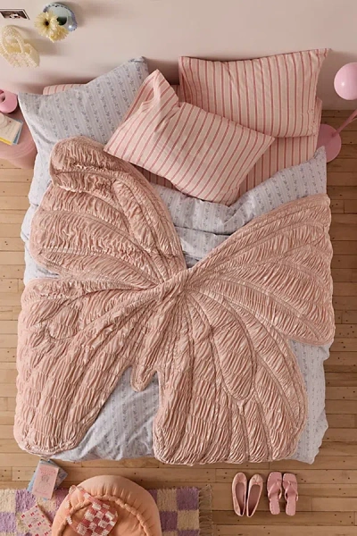 Urban Outfitters Butterfly Shaped Velvet Bed Blanket In Rose Smoke At