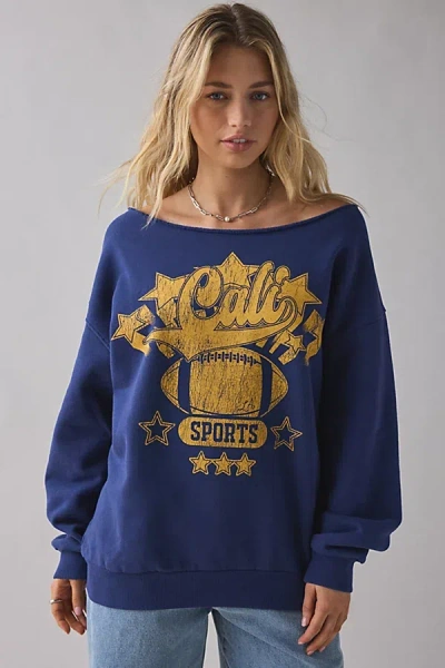 Urban Outfitters Cali Football Graphic Off-the-shoulder Pullover Top In Navy, Women's At  In Blue