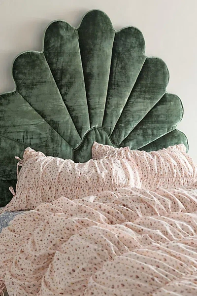 Urban Outfitters Callista Scalloped Velvet Upholstered Floating Headboard In Green At