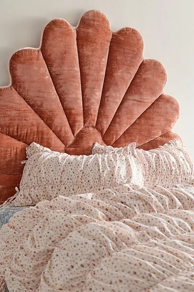 Urban Outfitters Callista Scalloped Velvet Upholstered Floating Headboard In Rose At  In Brown