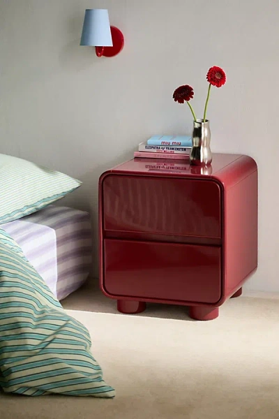 Urban Outfitters Cam 2-drawer Lacquered Wood Storage Nightstand In Maroon At