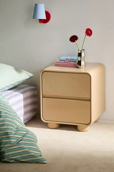 Urban Outfitters Cam 2-drawer Lacquered Wood Storage Nightstand In Tan At