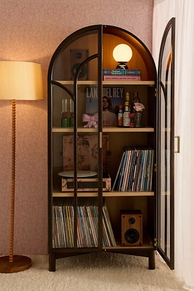 Urban Outfitters Camille Statement Storage Cabinet In Black Stain With Wood Interior At  In Brown