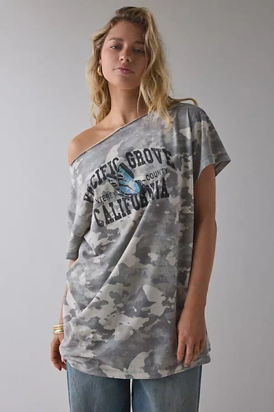 Urban Outfitters Camo Graphic Slouchy Off-the-shoulder T-shirt Dress In Camo, Women's At