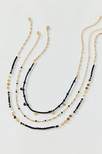 Urban Outfitters Cara Long Bead Layering Necklace Set In Black/gold, Women's At