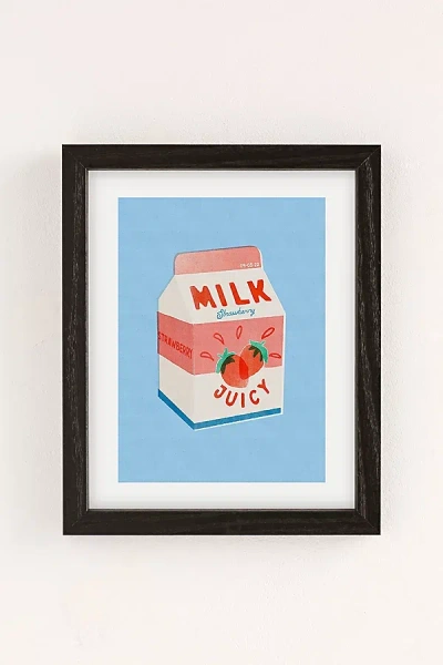 Urban Outfitters Carmen Veltman Strawberry Milk Art Print In Black Wood Frame At  In White